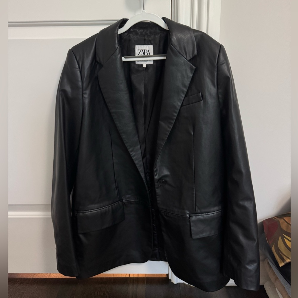 ZARA Black Leather Blazer Jacket